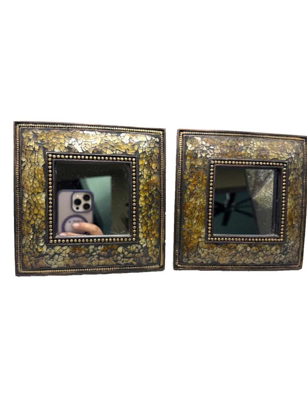 Vintage Set of 2 Mosaic Glass Square Frames 6.25 x 6.25 and 3 x3 Mirrors